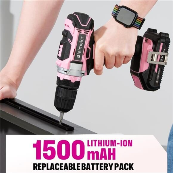 20V Pink Cordless Drill Set, Power drill kit with Lithium-Ion and charger - Picture 5 of 7